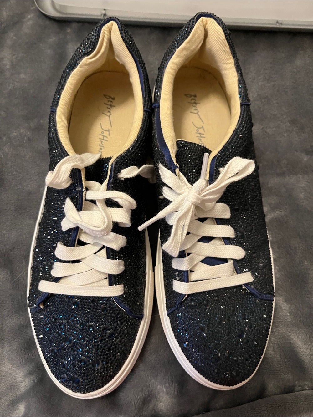 Betsey Johnson Navy Glitter Low-Top Sneakers with white Laces